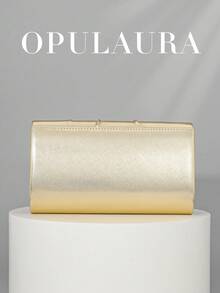OpulAura 時尚女款 PU 百褶設計晚宴手拿包，派對/婚禮單肩/斜挎鏈條包 - 金色 - 查看 6