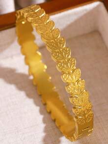 1 Stück Western-Stil charmantes dickes Premium 304 Edelstahl Blumen-Emaille-Textur stapelbares Armband-Set, rostfreies Damen-Schmuck-Gold-Accessoire-Set, geeignet für Alltag, Hochzeit, Party, Feiertagsgeschenk - Goldgelb - Übersicht 23