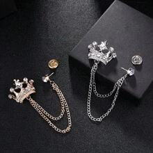 1pc Fashion Vintage Crown Rhinestone Chain Long Brooch For Men, Elegant Gentleman British Style Suit Lapel Pin Accessory - Crown Brooch - View 2
