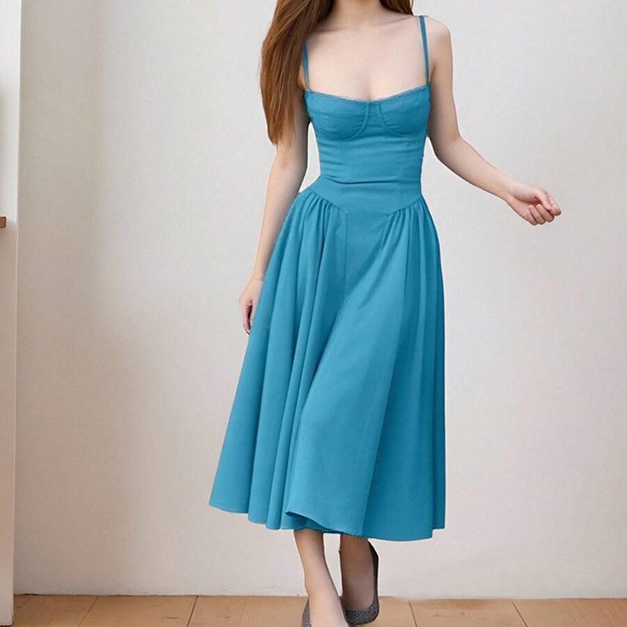 Timeless Draped Maxi Dress - Refined Silhouette & Flowy Texture - 24586-藍色 - 查看 1