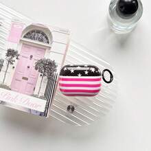 Casing Pelindung Earphone Bermotif Fashion Sederhana Putih dengan Bintang Lima dan Garis Horizontal Merah dan Putih untuk AirPods 1 2 3 4 Pro Pro2 Pro3 - Hitam - View 8