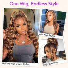 Honey Blonde 360 Full Lace Front Wigs Human Hair 4/30 Highlight Ombre Glueless Wig With Invisible Drawstring Body Wave Lace Front Wigs For Women Pre Plucked 13x4 HD Colored Human Hair Wig - S4/27 - 查看 10