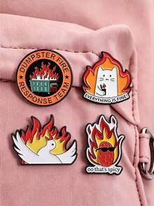 4pcs/Set Various Flame-Shaped Metal Brooches For Women, Serve As Bag Pins And Clothing Accessories, Versatile For Daily Wear. - Multicolor - View 3