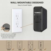 三面式突波保護插座延長器 – 6 個 AC 插孔 + 4 個 USB 接口 (2 個 USB C)，家用、旅行、辦公室牆壁充電電源條 - 查看 7