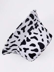 1pc Unisex Reversible Cow Print Bucket Hat, Pink & Black White Pattern Sun Cap, Foldable UV Protection For Festivals & Travel - A - View 3