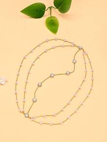 1pc Multi-Layer Pearl Hair Chain Women's Greek Style Niche Design Bridal Headpiece Elf Style Head Chain - Gold - View 6