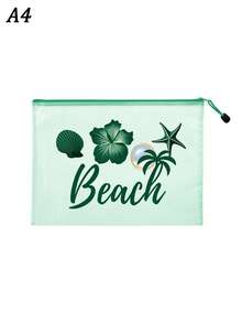 多色防水時尚網格沙灘包，印有「Beach」字樣的化妝包，羽毛花朵、扶桑花、海星、貝殼和珍珠元素，大容量透明化妝包，尼龍拉鍊盥洗包，輕巧，可存放防曬霜、零食、比基尼和沙灘必需品。春/夏防曬收納，適合游泳、沙灘、潛水和夏季度假，學生返校，送給朋友、家人、閨蜜、同學的禮物。生日、節日、派對、婚禮（伴娘）、郵輪必需品、畢業 - 彩色 - 查看 14