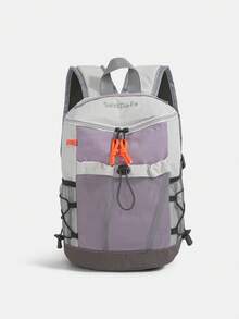 Functional Outdoor Mini Backpack | Unisex Khaki Color Block Nylon Bag With Mesh Pocket & Contrast Straps | Hiking/Sports/Outdoor,Y2k - Multicolor - View 2