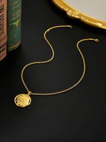 Twisted Chain Jesus Pendant Necklace Gold Plated Stainless Steel For Men Stainless Steel Twisted Necklace Thorn Jesus Charm Men Jewelry Hip Hop - Gold - View 6