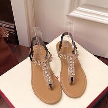 Sandalias Planas Mujer Color Verde Esmeralda con Pedrería Brillante, Chanclas Dedal con Correa Elástica Trasera, Zapatos Elegantes para Fiesta Playa y Uso Casual Verano - 706 Negro - Ver 1