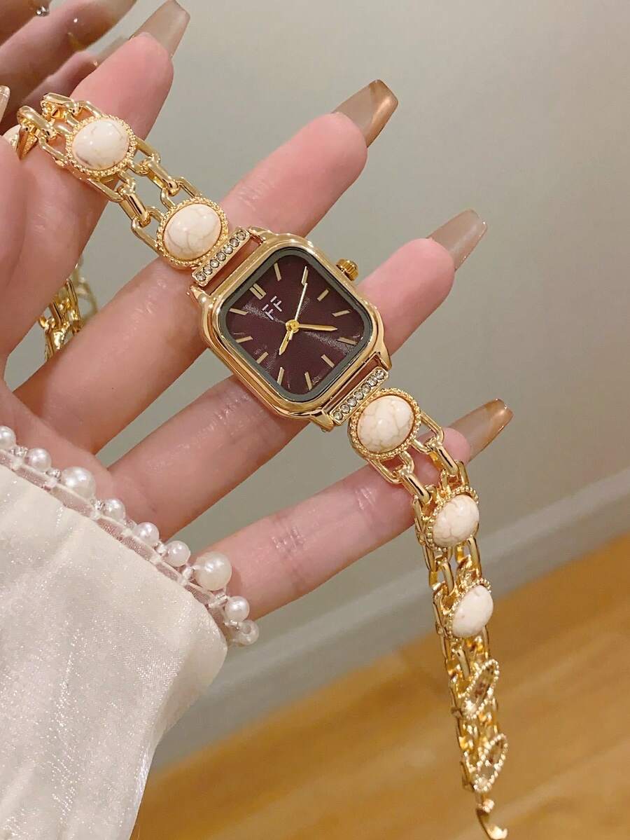 1件女用金/綠色腕錶，極簡新小錶盤，優雅時尚，百搭石英錶，適合日常穿著/派對 - 金色 - 查看 1