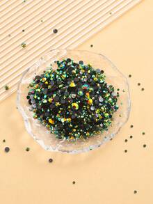 2MM-6MM Mixed Size 2000PCS/Pack Round Flat Back Resin Rhinestones Jelly Candy AB Color Bling Strass Glitter DIY Gems Stones Diamond Glue On Jewelry Bead For Clothes, Bag, Shoes, Mugs, Bottles, Tumblers, Mobile, DIY Accessories - Black Background, Dark Green 58 - View 3