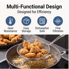 Set Saringan Jaring Stainless Steel, 1/3 buah Peralatan Dapur, Cocok untuk Menggoreng, Meniriskan, dan Menyaring, Keranjang Kawat Baja Halus dengan Pegangan Tahan Panas, Ideal untuk Mie, Pasta, Makanan Goreng, dan Sup, Alat Tahan Lama yang Penting untuk Koki Rumahan - Perak - View 5