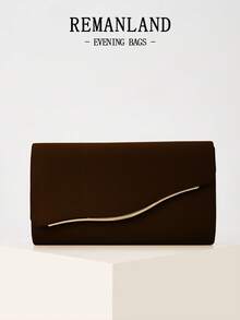 REMANLAND Luxury Solid Color New Women's Clutch Bag, Charming Fashion Flap Party Evening Bag, Perfect Wallet Design, Built-In Hidden Card Slot Compartment, Detachable Metal Chain Shoulder Strap, Suitable For Parties, Evening Events, Gatherings, Weddings And Other Occasions, Ideal Gift Choice. - Brown - View 1