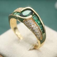 This Vintage Yet Fashionable Green And White Synthetic Cubic Zirconia Wide Band Ring Is Perfect For Parties And Social Events. - Gold - View 7