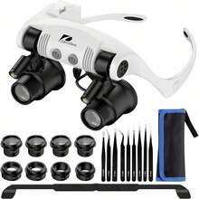 Kopf-Lupe Für Uhrenreparatur Mit 4 Wechselbaren Linsen (10X–25X) & 2 LEDs – Freihändiges Vergrößerungsglas Für Elektronik, Schmuck & Lesen, Ideal Für Senioren & Heimwerker, Praktisches Stirnband Für Feine Arbeiten - A - Übersicht 7