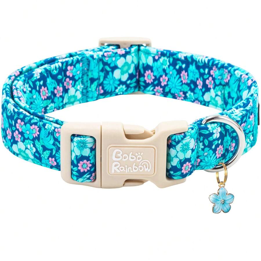 Bobo Rainbow Dog Collar, Spring/Summer Blue Floral Pet Collar, Wildflower Daisy Adjustable Pendant Collar With Lightweight Quick-Release Plastic Buckle, Suitable For Dogs - Mint Blue - View 1