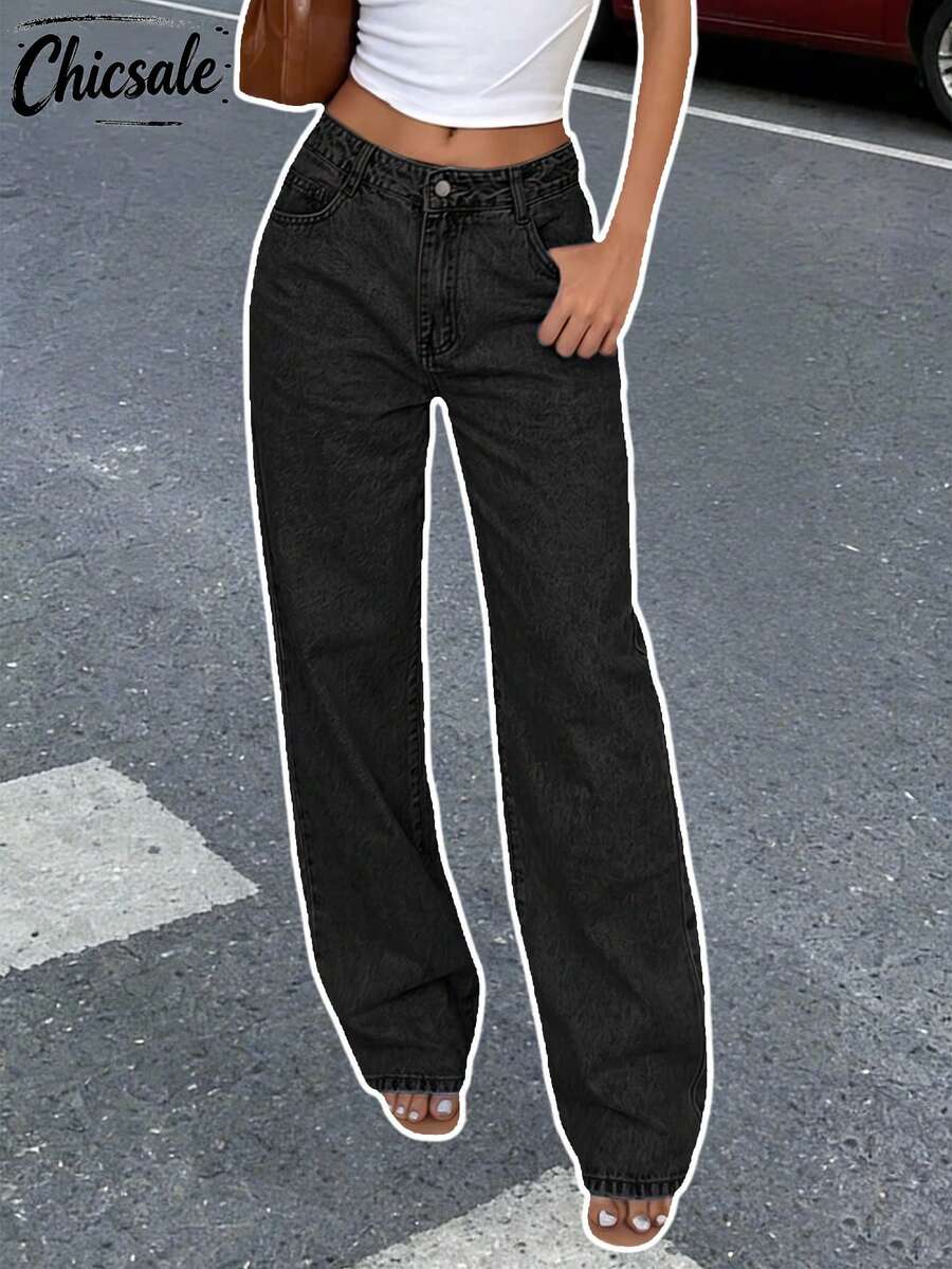 Women's Casual Straight Leg Washed Denim Jeans
