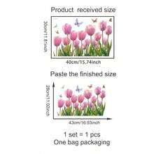 1/3/5pcs Watercolor Pink Tulip Butterfly Wall Window Decal, Self-Adhesive Removable Waterproof Vinyl Sticker For Living Room Bedroom Bathroom Baseboard Glass Door Window. Easy Peel And Stick DIY Wall Art For Home Decor. - Multicolor - View 3