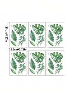 6pcs/Set Leaf Print Wall Sticker, Green Self Adhesive Wall Art Decal For Home Decor, Stickers, Wall Decal, Vinyl Decal For Home Decorations, Spring Decoration Items Refresh Your Home, Festival Decoration Stickers Gifts Birthday Graduation - Leaf - View 2