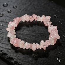 Asymmetric Natural Gemstone Bracelet, Elastic Chip Stone Beads, Rose Quartz Crystal Bracelet, Women's Bracelet, Valentine's Day Gift - Baby Pink - View 1
