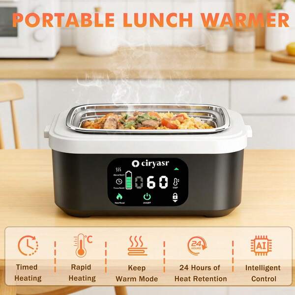 Rechargeable Heated Lunch Box 1.35L 20000mAh Timed Warming For Office Commutes Camping Road Trips Construction Sites Back-To-School Lunches Business Trips Weekend Picnics