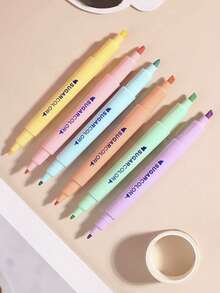 6pcs/Set 6-Color Dual-Tip Fluorescent Gel Markers, Highlighter Pen Set For Office And School Supplies, Back To School - Double-ended Highlighter - View 1