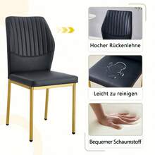 [Set Of 4] Stylish Dining Chairs In A Lightweight Luxury Style / Modern Dining Room Set / PU Backrest With Vertical Embossing + Metal Legs / Load Capacity 120 Kg, Easy To Assemble / Suitable For Dining Rooms Or Living Rooms In A Lightweight Luxury Design. - 黑+金 - 查看 7