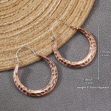 1 Pair Women's Elegant Luxury Hoop Earrings, Vintage Hammered Wavy C-Shaped Earrings, Copper Textured Open Round Earrings, Bohemian Asymmetrical Wavy Earrings, Suitable For Women's Daily Party Wear, Copper Material, Nickel-Free Plated, Suitable For Women's Daily And Banquet Occasions, 1 Pair - Rose Gold - View 7