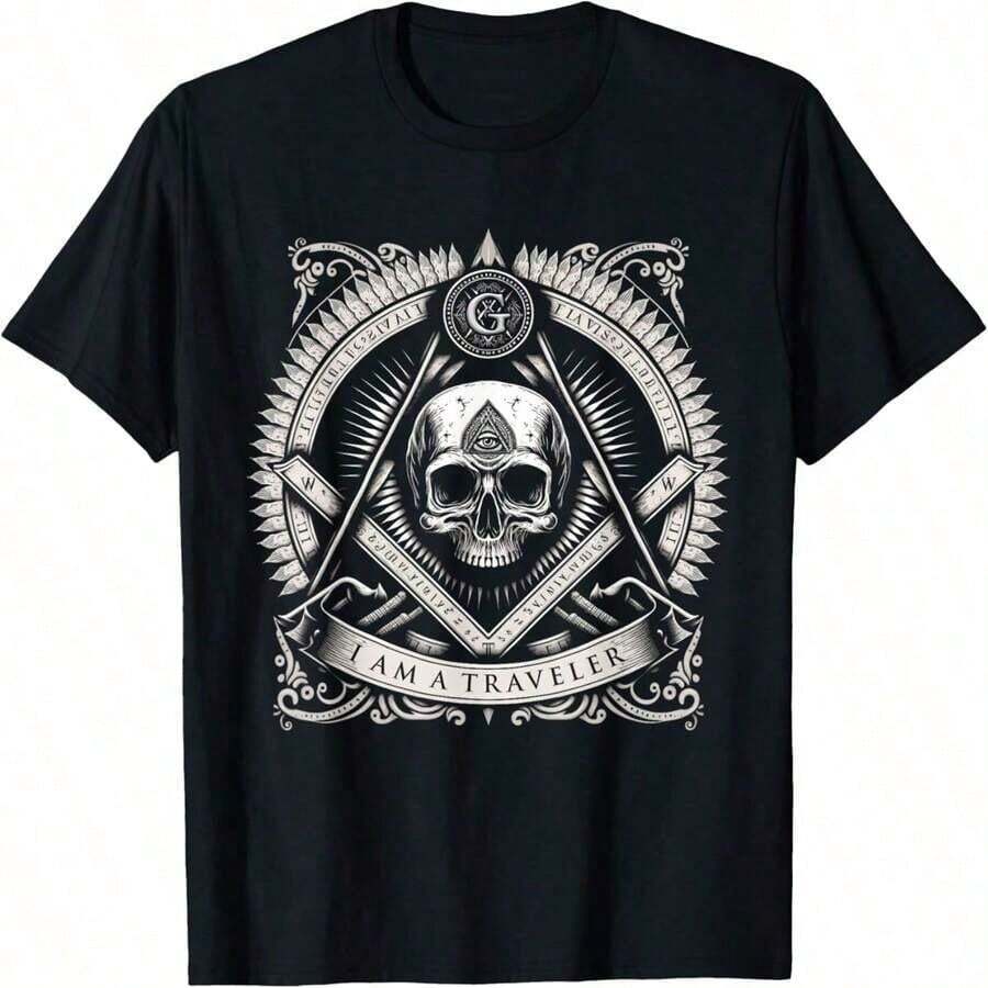 Personalized T-Shirt With Luke Bull-Skull Name And Feathers, For All Seasons, 220g Cotton, Single-Sided Print, Round Neck, Short Sleeve - 酒紅色 - 查看 1