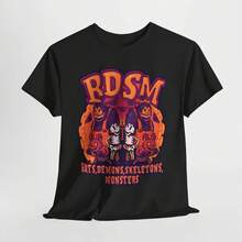 Camiseta Unisex de Algodón Grueso con Diseño de Murciélagos, Demonios, Esqueletos y Monstruos - Negro - Ver 1