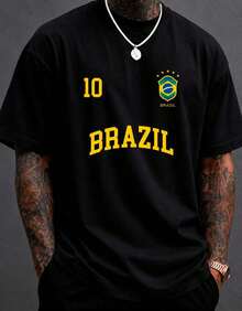Printed T-Shirt Blouse Brazil Urban Fashion Plus Size S To 5XL And Children's - Black - View 1