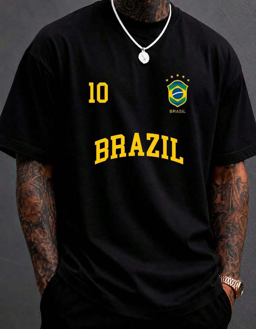 Printed T-Shirt Blouse Brazil Urban Fashion Plus Size S To 5XL And Children's - Black - View 1