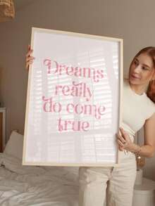 1pc Canvas Wall Art With Frame, Pink Vintage Quote "Dreams Come True" Inspirational Poster, Suitable For Modern Home Decor, Room Decor, Dorm Decor, Bedroom Decor, Living Room Decor, Bathroom Decor, Kitchen Decor, Dining Room Decor, Living Room Decor, Office Decor, School Decor, Classroom Decor, Back To School Decor, Waterproof Poster, Bohemian Style Living Room, Gift, Apartment Decor, College Style Poster - A - View 10