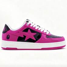 A BATHING APE Bape 休閒滑板鞋 拼色星星 Logo 亮面休閒中性鞋 玫瑰紅與黑色 - 玫紅黑 - 查看 8