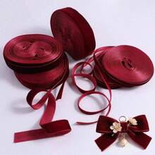 3/8 Inch X 5 Wine Red Flocked Ribbon, 10mm/15mm/20mm/25mm Perfect For Gift Wrapping, Christmas And Wedding Decorations, DIY Bows, Hair Accessories, Sewing Crafts And Party Decorations - Multicolor - View 3