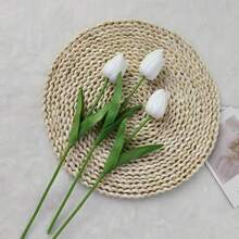 3pcs Artificial Tulip Flowers, Fake Flowers, Nordic Wedding Home Decor, Photography Props, PU Mini Tulips - White - View 3