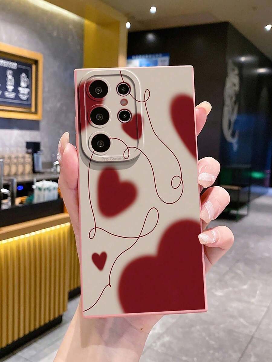 1pc Blurry Red Heart Shockproof Phone Case, UV Printed Suitable For Samsung/Galaxy/ Android Models - Pink - View 1