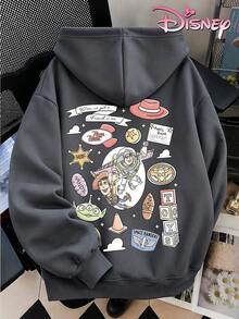 Disney Women's Hooded Sweatshirt, Unisex Sweatshirt, Hand-Painted Graffiti Buzz Woody Toy Story Sweatshirt, Retro Small Item Elements Double-Sided Print. - 深灰色 - 查看 2