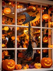 1pc Halloween Wall Sticker, Witch Hat & Broom Metal Decal, Black Halloween Window Sticker, Halloween Party Decor, Halloween Room Decoration, Trick Or Treat, Happy Halloween Decoration, Halloween Party Supplies, Halloween Outdoor Decor, Halloween Window Display Decor, Halloween Scary Scene Decor, Haunted House Decor, Day Of The Dead Decor, Halloween Photo Props, Halloween Home Decor, Halloween Gift, Party Favors, Christmas, 2027 New Year - Witch - View 8
