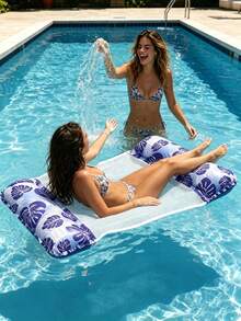 Mesh Inflatable Pool Hammock, Water Lounge Chair, Sequin Flower Inflatable Double Floating Bed, Summer Pool Supplies, Adult Summer Pool Beach Party Accessories, Perfect Gift For Pool Or Beach Relaxation - Multicolor - View 1