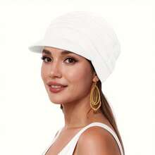 Nuevo Verano Otoño Mujer Sombrero con Visera Pañuelo Suave Cómodo Material de Viscosa Sombrero Suave para Mujer con Banda Elástica Incorporada en la Parte Trasera Sombrero - Color azul marino - Ver 11