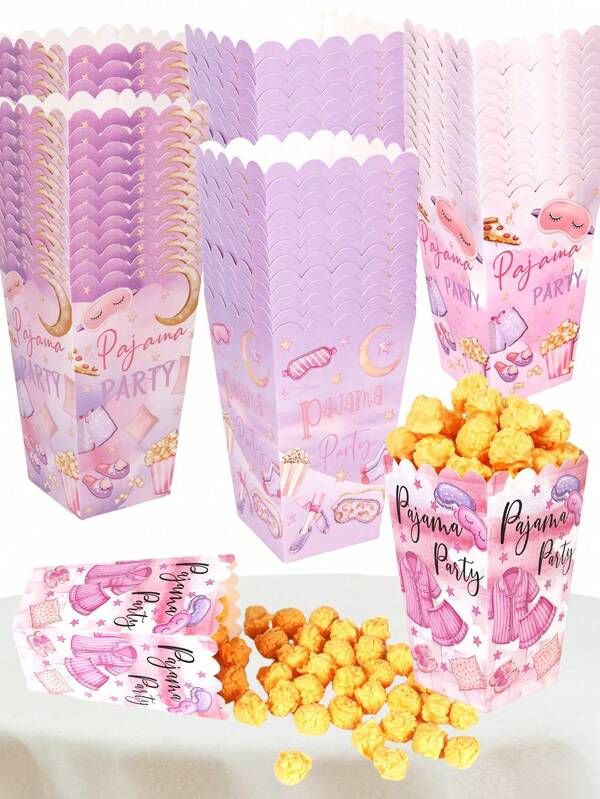 12pcs Pajama Party Popcorn Boxes, Girls Pajama Party Favor Popcorn Boxes, Party Snack Boxes Pajama Party Favor Bags Special Snack Box Set, Suitable For Birthday, Wedding And Other Occasions