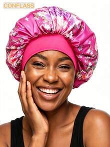 CONFLASS 4pcs Multicolor Floral Satin Sleep Cap Set, Women's Elastic Wide Band Hair Cap, Women's Wide Band Satin Sleep Cap, Suitable For Hair Beauty, Care, Chemotherapy, Curly Hair, Random Color Delivery - Multicolor - View 9