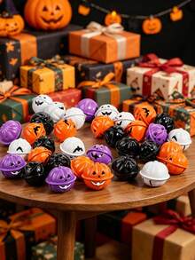 6pcs/1pc Colorful Halloween Pumpkin Decorative Bells, Suitable For Halloween Party Home Decor, Horror Theme Party Decoration, Halloween Trick Or Treat Prizes, Haunted House Decoration, Vintage Style Party Favors - One Size Fits All - View 6