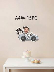客製化照片賽車貼紙，個性化賽車主題乙烯基貼花，適用於生日派對、賽車迷禮物、好禮袋和派對裝飾 - 彩色 - 查看 10