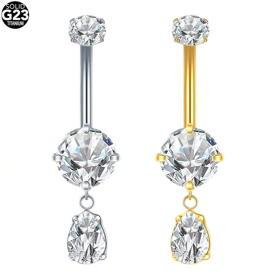SWANJO 1pc Titanium Round CZ Navel Piercing Internally Threaded Zirconia Belly Button Ring Body Jewelry - TN066 - View 1