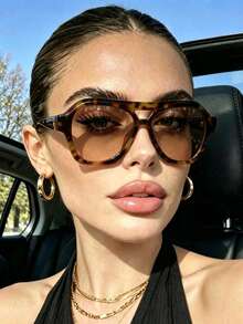 1pc Women's Leopard Print Double-Bridge Fashion Glasses, Suitable For Vacation Outfits, Beach, Music Festivals, Casual Outings, Summer Accessories, Holidays, Family Trips, Street Style, Sports, Parties, Outdoor Activities, Summer Beach Vacations, Outdoor Travels - Multicolor - View 2