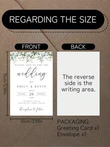 Tarjetas de Boda Personalizadas de Eucalipto - Estilo Botánico Minimalista Invitación & Tarjeta de Invitación de Boda - Parte Posterior en Blanco para Escribir - Incluye Sobres - Multicolor 14 - Ver 3