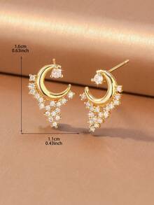 1 Paar luxuriöse, exquisite Creolen-Ohrringe mit mehreren ovalen, transparenten Zirkonia-Einlagen, Damen-Accessoire, geeignet für den täglichen Arbeitsweg und Dates - Mond - Übersicht 7